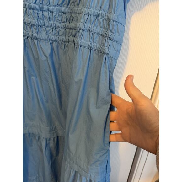Quince Womens Dress 100% Organic Cotton Poplin Tiered Ruffle Maxi Blue Size XL - Picture 11 of 11